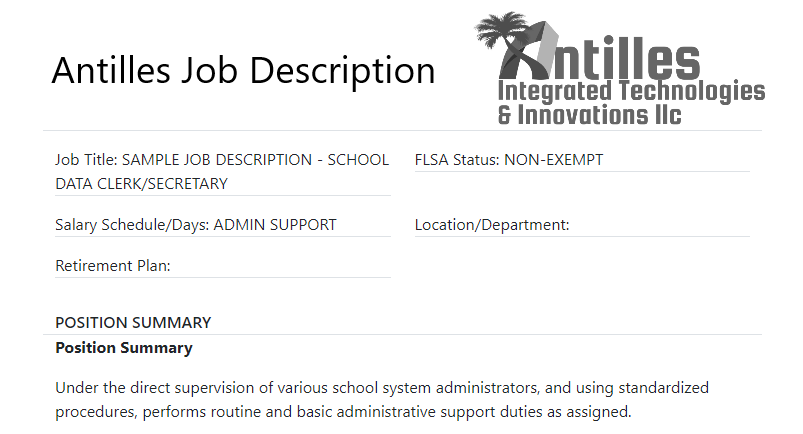 Generated Antilles job description preview