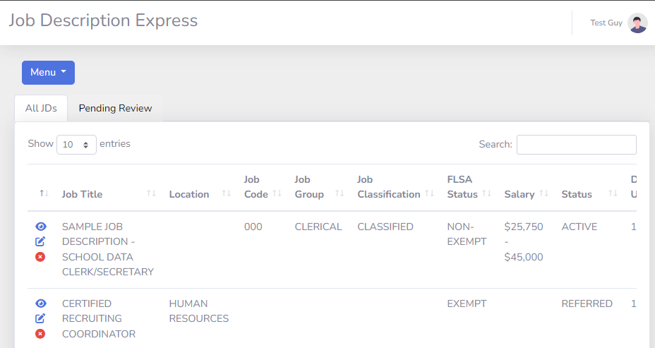 Job Description Express job description dashboard